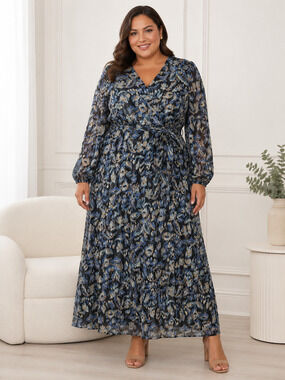 NWT MSK Printed Chiffon Faux Wrap Maxi Dress Plus Size 3X Rich Black Floral